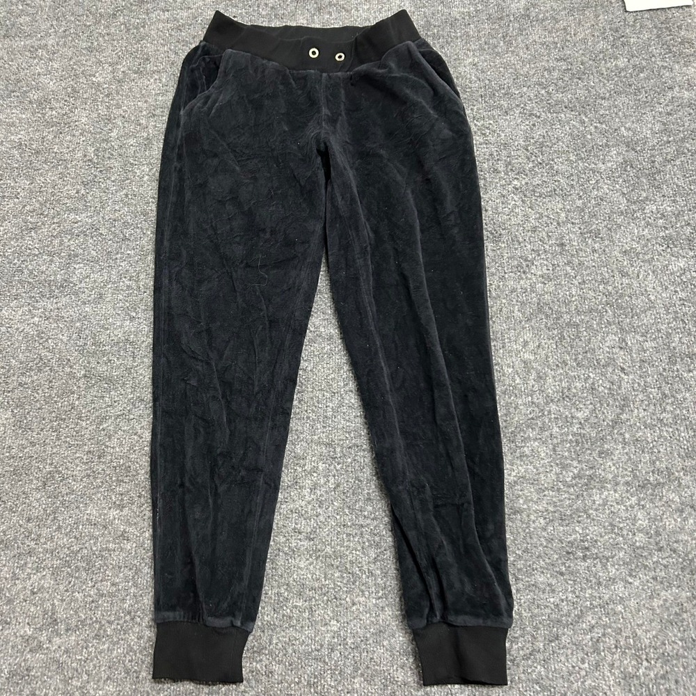 Bebe Joggers Womens Size S Black Velour Soft Lounge Athletic Cuffed Sweatpants